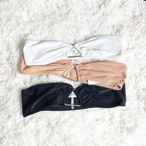 ♥ 552-C ♥ (S) OUT FROM UNDER Triangle Ring Ribbed Bandeau Bikini Tops - Picture 2 of 8